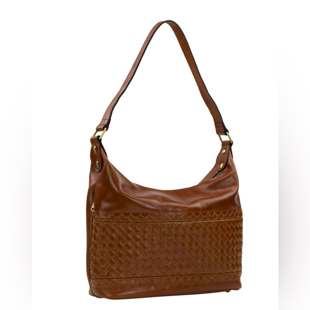 Patricia Nash Winnett Woven Leather Hobo, cognac nwt